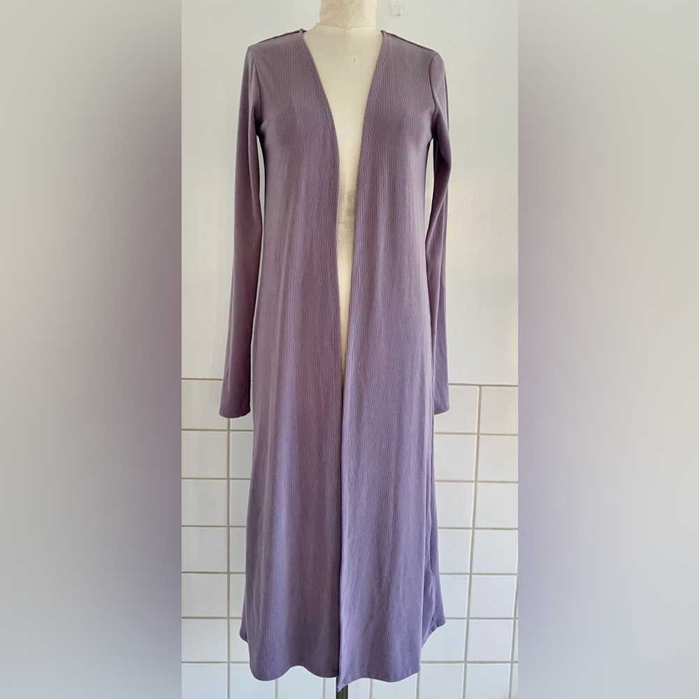 Fashion Nova Lavender Ribbed Maxi Open Knit Cardigan Long Sleeve Sz. L. NWOT